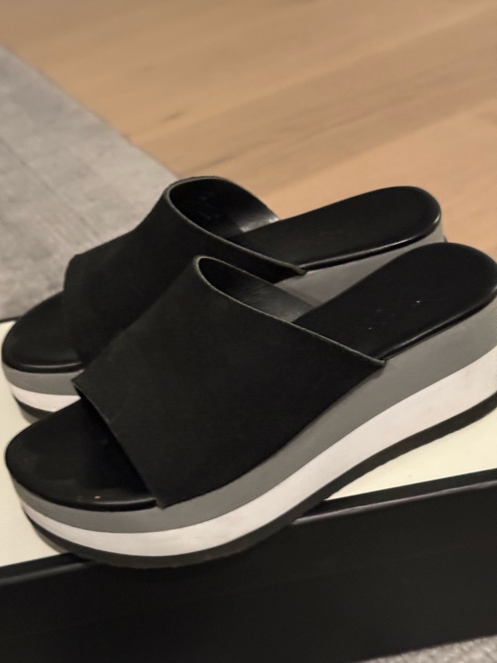 Womens Black Platform Slide Mules